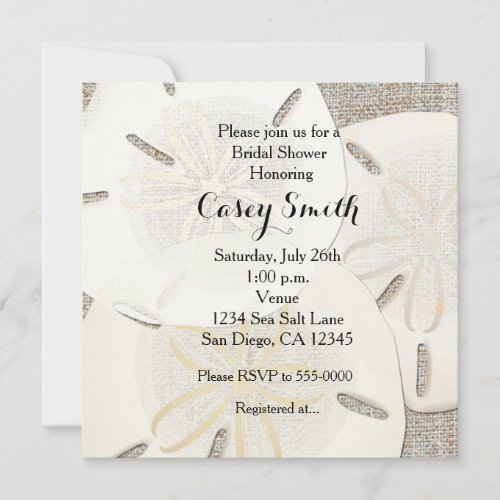 Beach Burlap Sand Dollar Bridal Shower Invitation