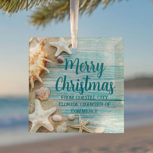 Beach Busines Seashells Custom Christmas Gift Glass Ornament