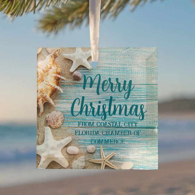 Beach Busines Seashells Custom Christmas Gift Glass Ornament (Creator Uploaded)