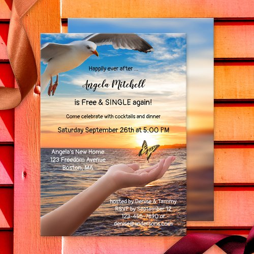 Beach Butterfly Freedom Divorce Party Invitation