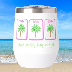 Beach by Day Mahj by Night Custom Coastal Mahjong Thermal Wine Tumbler