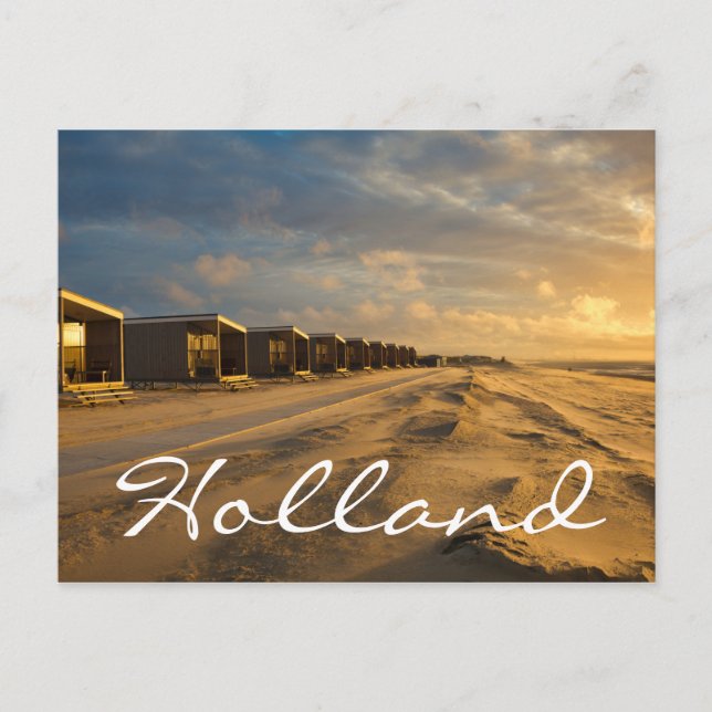 Beach cabins at sunset at the dutch coast postcard (Front)