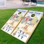 Beach Cabins Summer Ocean Watercolor Monogram Name Cornhole Set<br><div class="desc">Enjoy this fun and colorful beach cabin scene -- and yet it's party time at your home. Add the family name and monogram -- and you are set for the match! Click personalize template option and follow the prompts to add your information. Any design questions, just send a chat and...</div>