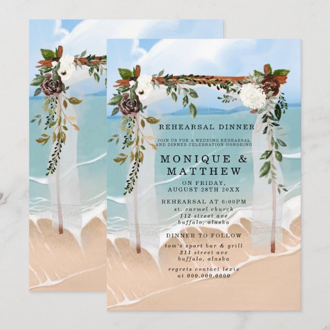 Beach Canopy Floral Tropical Rehearsal Dinner Invitation (Front/Back)