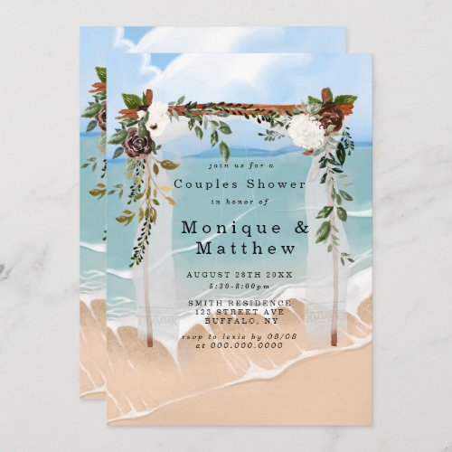 Beach Canopy Marsala Floral Couples Shower Invites