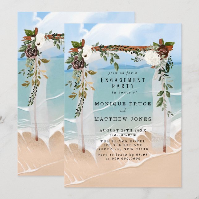 Beach Canopy Tropical Floral Engagement Party Invitation (Front/Back)