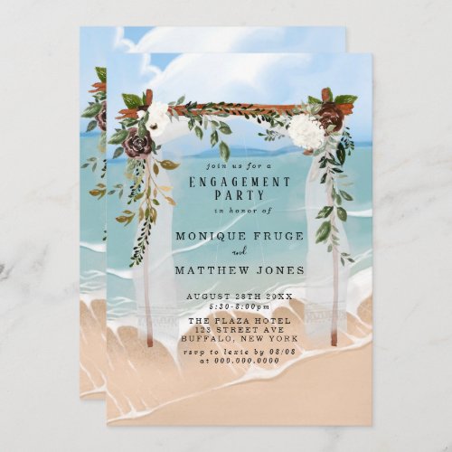 Beach Canopy Tropical Floral Engagement Party Invitation