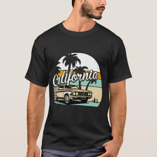 beach car sunset hot road T_Shirt