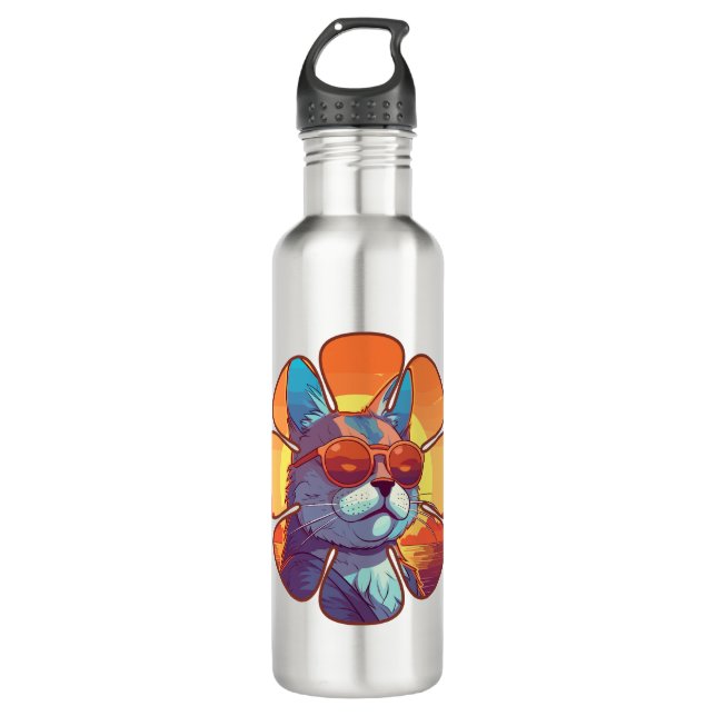 Beach Cat Stainless Steel Water Bottle (Front)