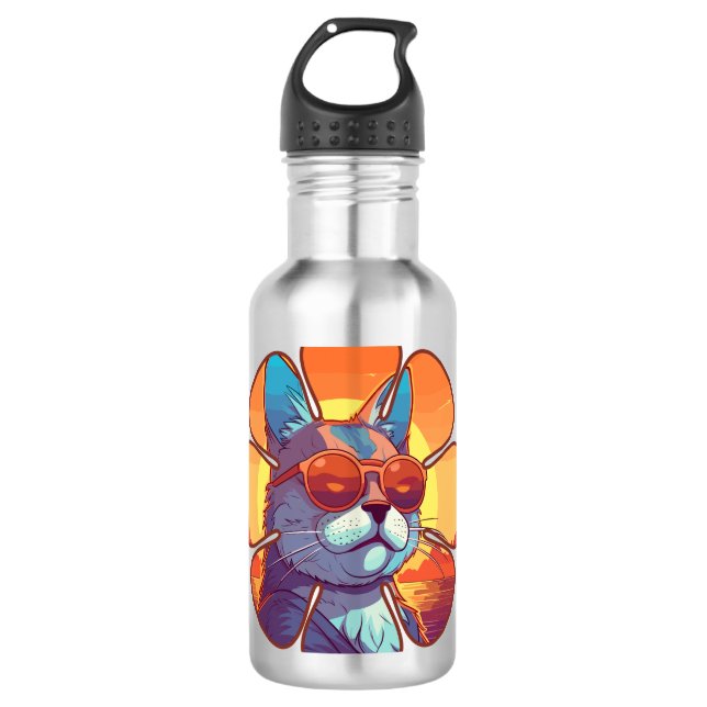 Beach Cat Stainless Steel Water Bottle (Front)