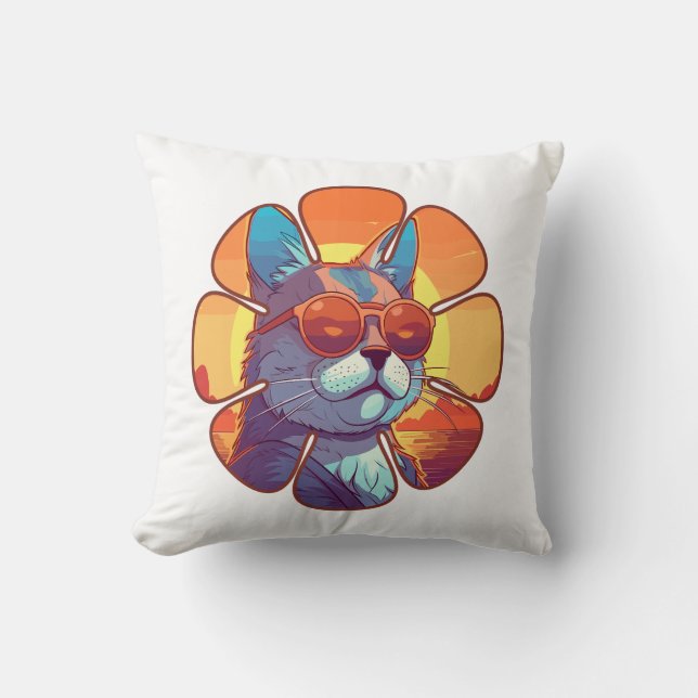 Beach Cat Throw Pillow (Front)