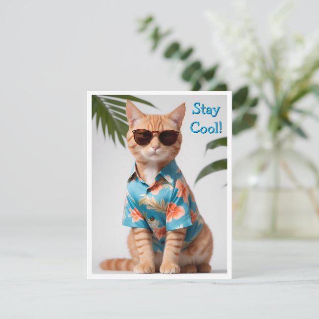 Beach Cat Wearing Sunglasses Greeting Card (Standing Front)