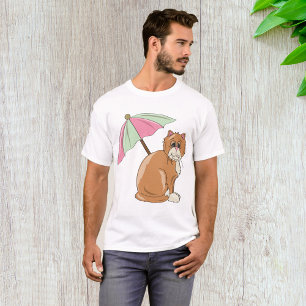 Beach Cat with Pink and Green Umbrella  T-Shirt