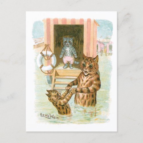 Beach Cats by Louis Wain Postcard