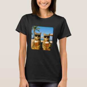 Beach Cats Drinking Beer Meme Funny Summer Waiter  T-Shirt