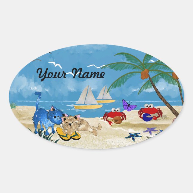 Beach Cats Summer Oval Sticker (Front)