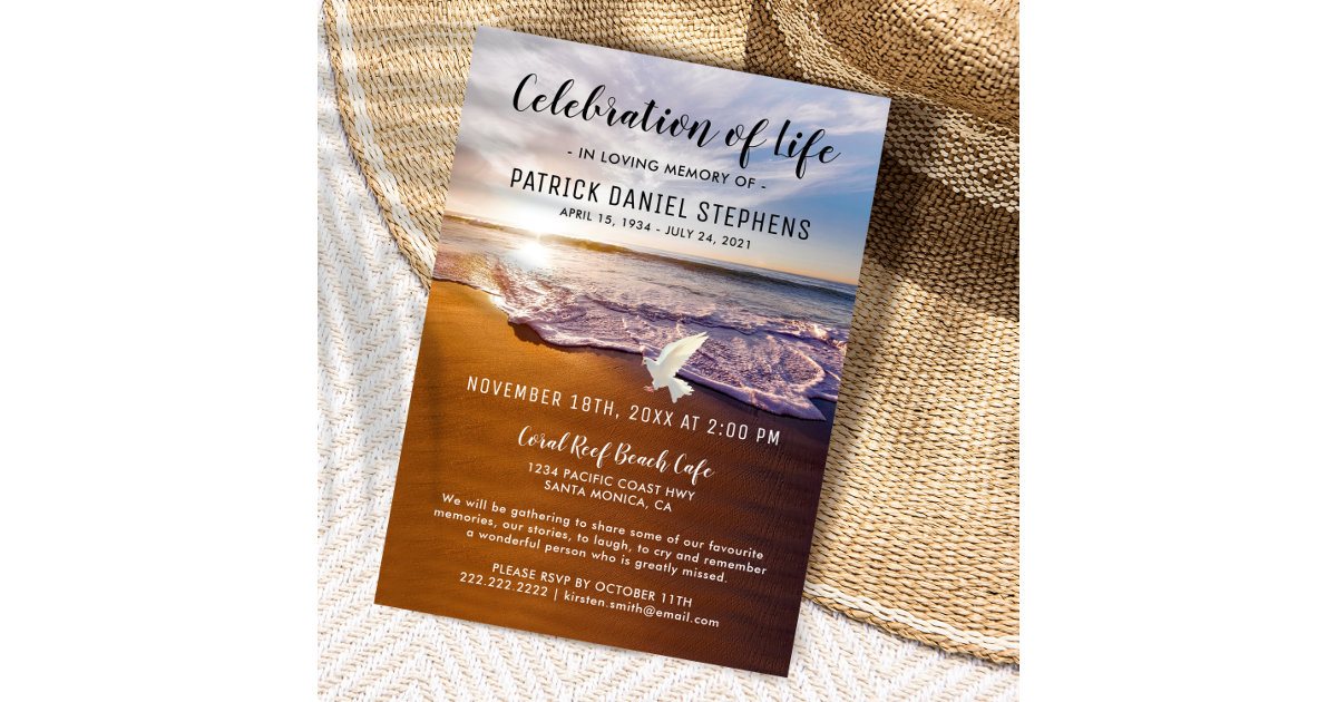 Beach Celebration of Life Funeral Invitation | Zazzle