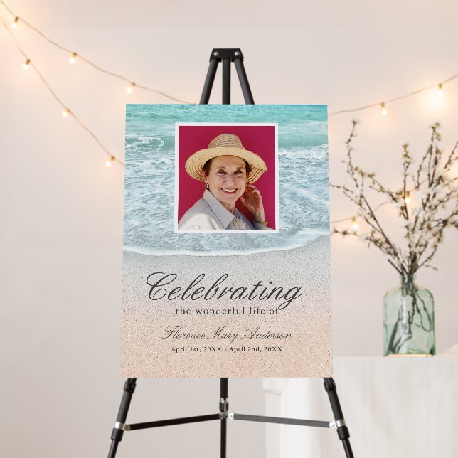 Beach Celebration of Life Funeral Memorial Photo  Foam Board (In Situ (Stand))