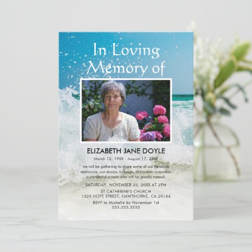 Beach Celebration of Life | Ocean Funeral Invitation | Zazzle