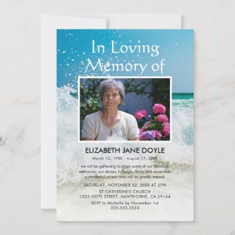 Beach Celebration of Life | Ocean Funeral Invitation | Zazzle