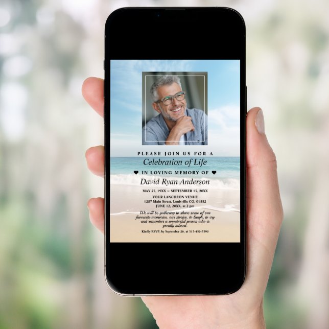 Beach Celebration of Life Photo Funeral Memorial Invitation (Front Digital)