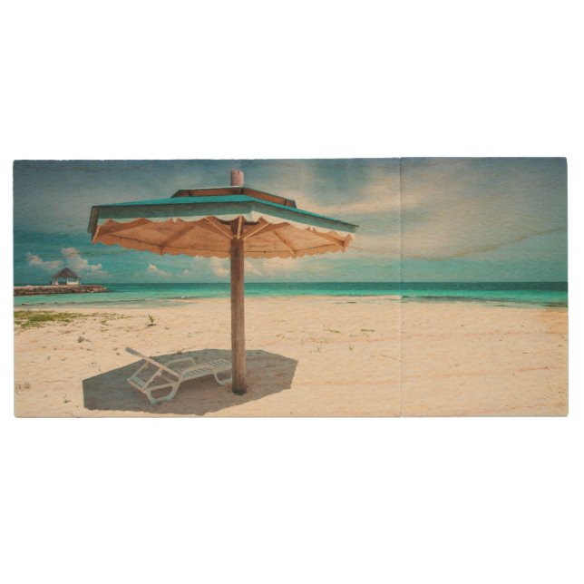 Beach Chair And Umbrella | Silver Sands Beach Wood Flash Drive (Front)