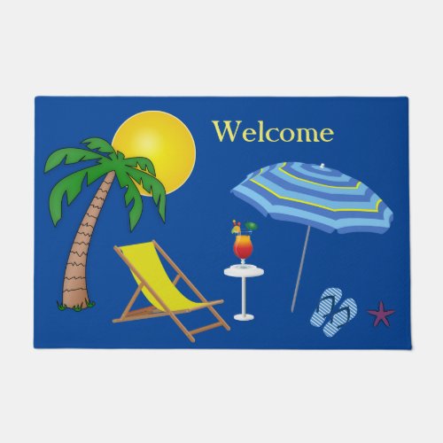 Beach Chair Palm Tree Ocean Umbrella Flip Flops 2 Doormat