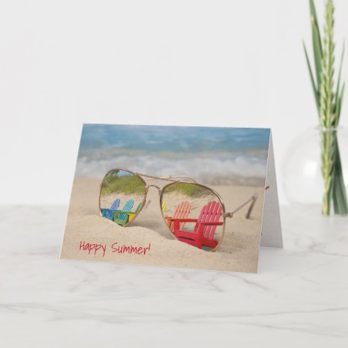 beach chair reflection in sunglasses card