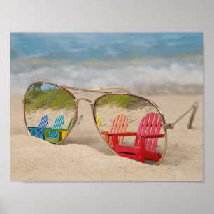 Beach chair reflection in sunglasses poster