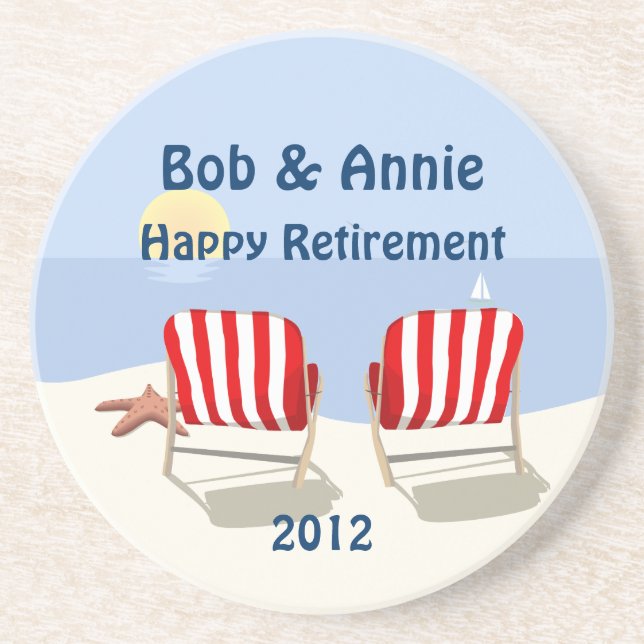 Beach Chair Retired Personalized Coaster (Front)