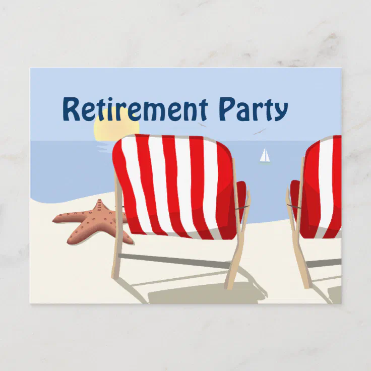 Beach Chair Retirement Party Postcard Invitation | Zazzle