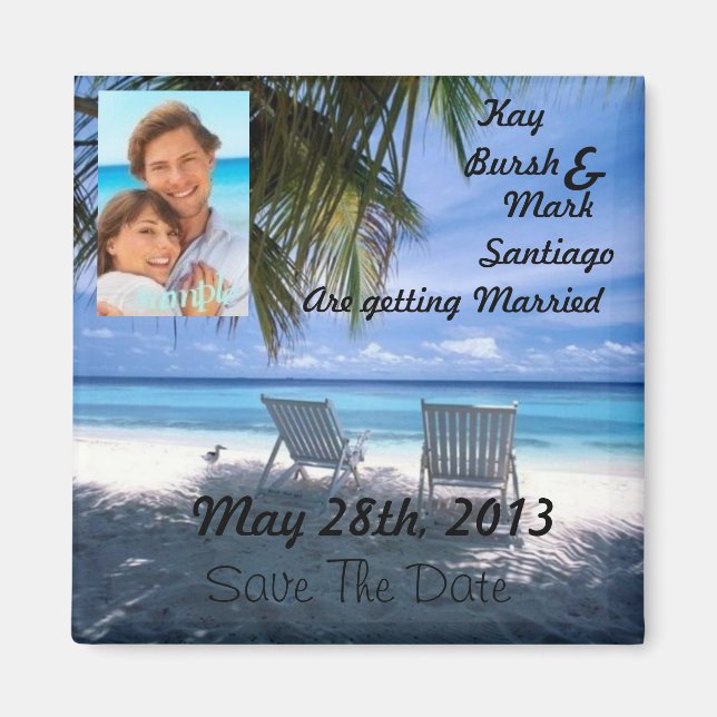 Beach chair Save the date wedding magnet w/photo!! (Front)