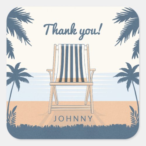 beach chair tropical thank you square sticker