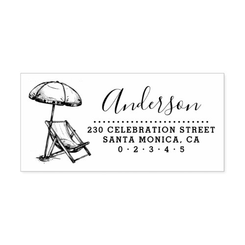 Beach Chair  Umbrella Script Name Return Address Rubber Stamp