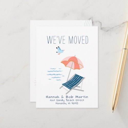 Beach Chair Umbrella Seagull Moving Announcement Postcard