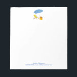 Beach Chair Umbrella Tropical Summer Stripe Ocean Notepad<br><div class="desc">Fun summer theme with blue, striped, beach umbrella and a yellow beach chair and tote bag. A fun beach, ocean, island, tropical or summer design. Just personalize with your name, business, any wording up to 3 lines, or delete to leave plain.</div>