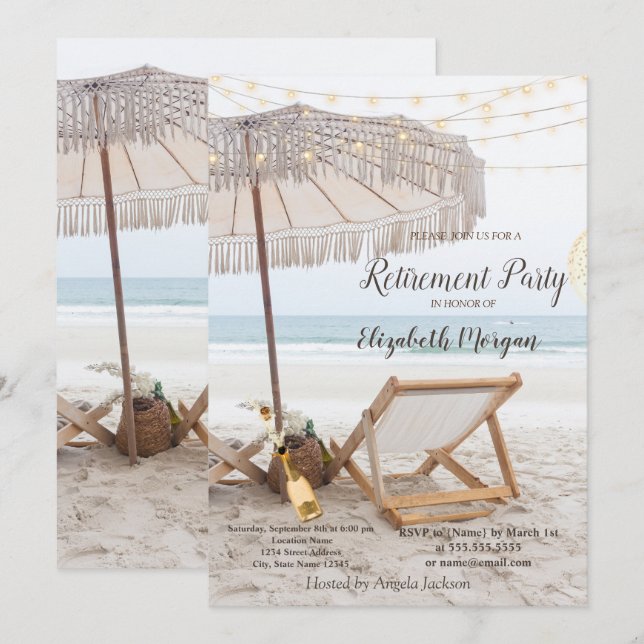 Beach Chair Wine Retirement Party Invitation (Front/Back)