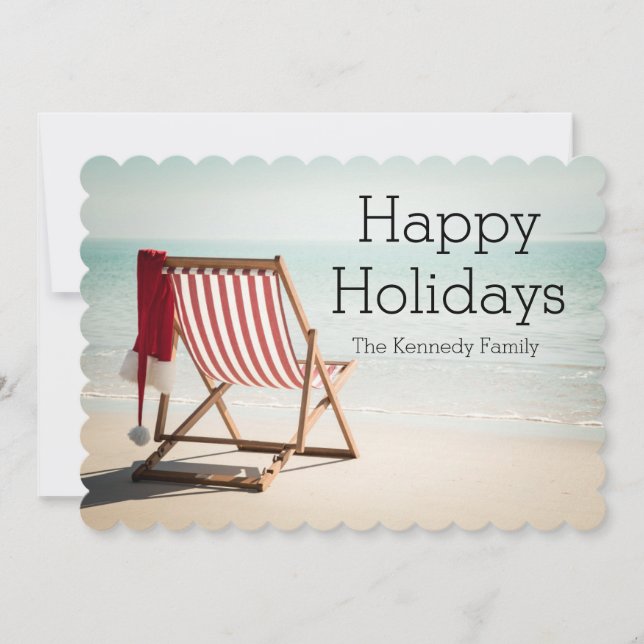 Beach chair with santa hat holiday card (Front)