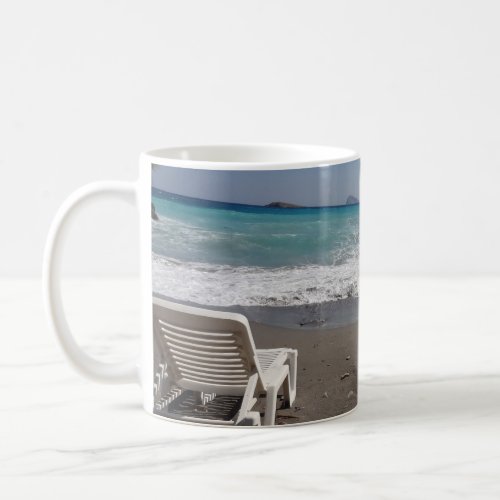 Beach Chair With White Capped Waves Photograph Coffee Mug