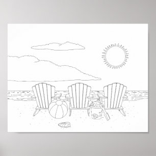 Beach Chairs Adult Coloring Poster