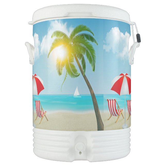 Beach Chairs and Palm Trees Beverage Cooler (Front)