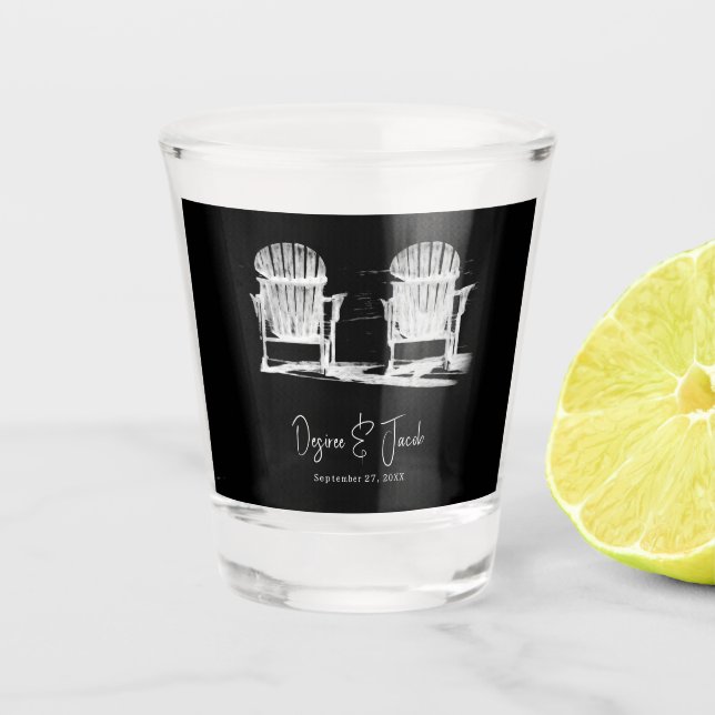 Beach Chairs Black And White Modern Wedding Shot Glass (Front)