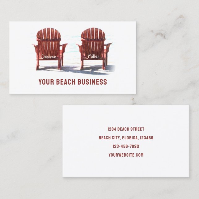 Beach Chairs Brown White Rustic Business Card (Front/Back)