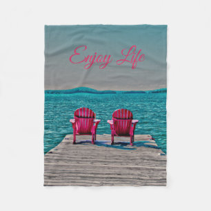 Beach Chairs Enjoy Life Cottage Rustic Lake Fleece Blanket
