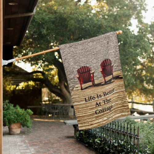 Beach Chairs Enjoy Life Cottage Rustic Lake House Flag