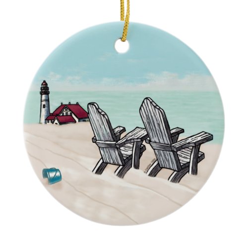 Beach Chairs lighthouse Ceramic Ornament