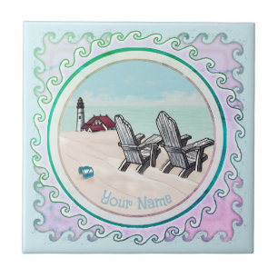 Beach Chairs lighthouse  Ceramic Tile
