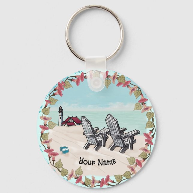 Beach Chairs lighthouse  Keychain (Front)