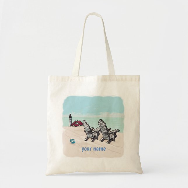 Beach Chairs lighthouse tote bag (Front)