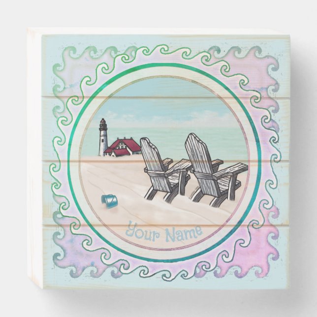 Beach Chairs lighthouse  Wooden Box Sign (Front Horizontal)